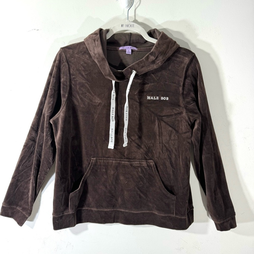 2/$35 Hale Bob chocolate brown velour Hoodie